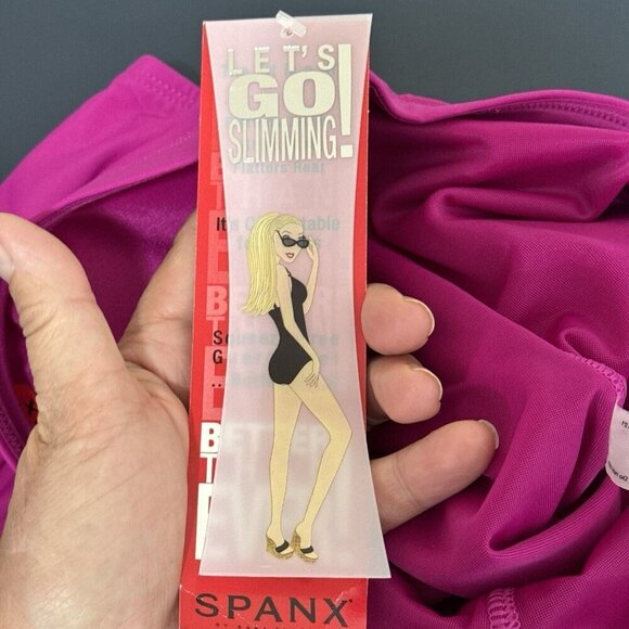 SPANX Let's Go Slimming Swimwear High Waist Bottom Women 10 Berry Pink New 8681 - Picture 8 of 16